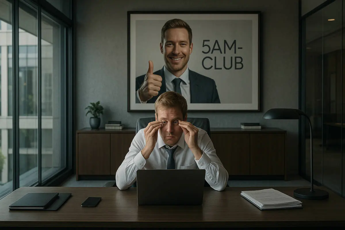 5-Uhr-Club - Mythos frühes Aufstehen - Mann im Büro, völlig übermüdet