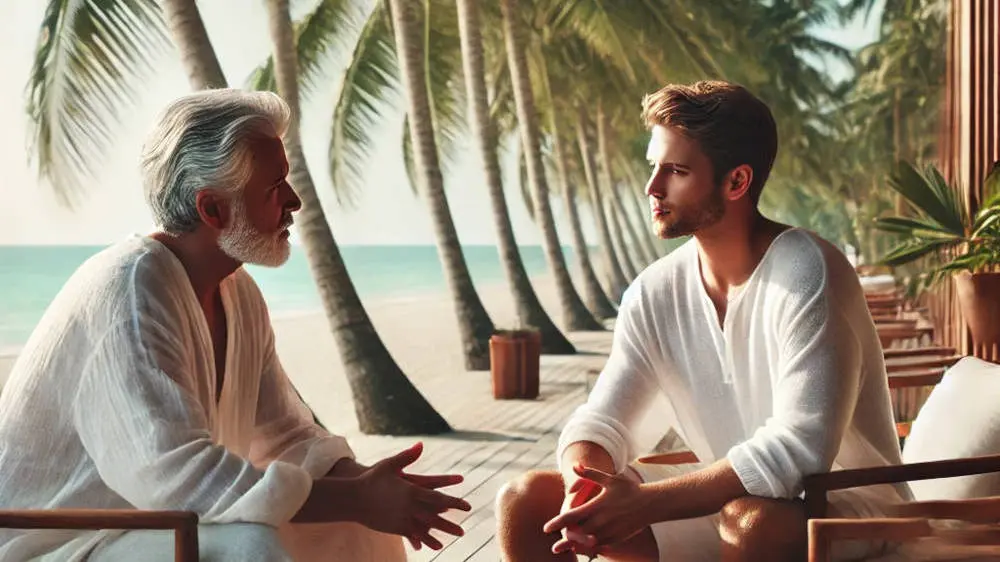 Coaching Sleepmaster 9-Uhr - Coach und Coachee sitzen am Strand